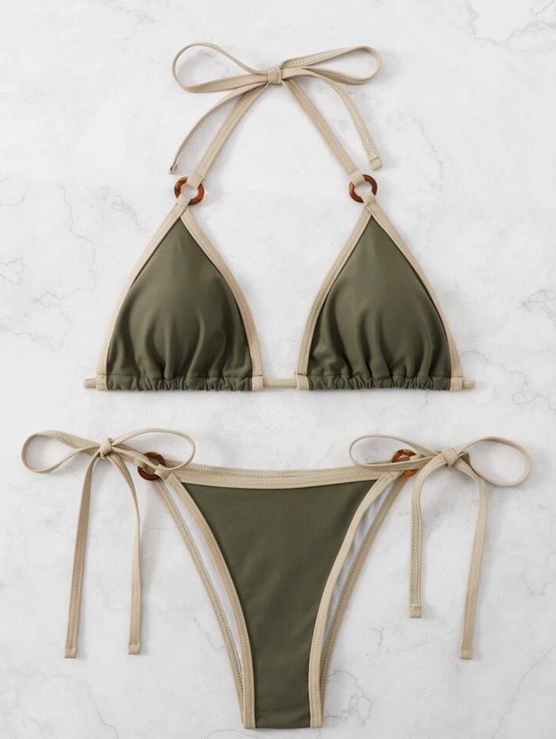 Damen Triangel-Bikini mit verstellbaren Trägern und Ringdetails R&B