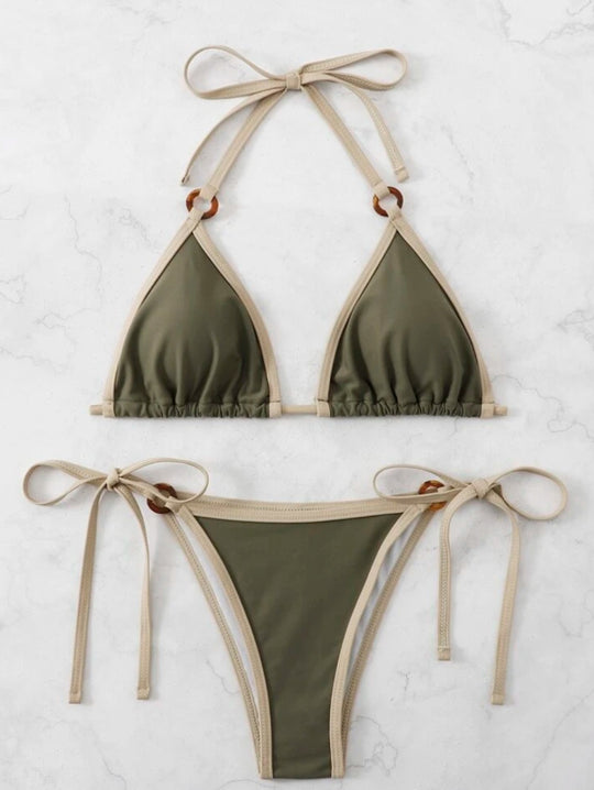Damen Triangel-Bikini mit verstellbaren Trägern und Ringdetails R&B