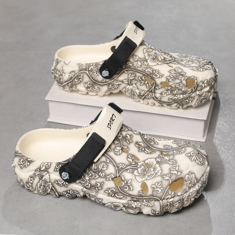 Damen Komfortable Clogs mit verstellbarem Riemen und floralem Design R&B