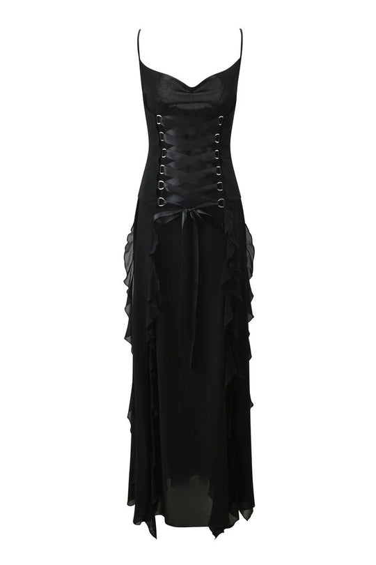 Damen Elegantes Wickelkleid mit Rüschen und Schnürdetails R&B