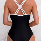 Damen Einteiliger Badeanzug mit trendigem Kreuzträger-Design R&B