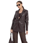 Damen minimalistische und elegante Kunstleder Blazer R&B