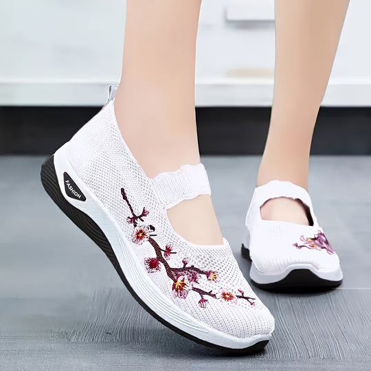 Damen modische Stoffschuhe mit elastischem Riemen und floralem Design R&B