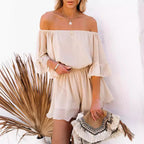 Damen Off-Shoulder Jumpsuit mit eleganten Rüschendetails und elastischem Bund R&B