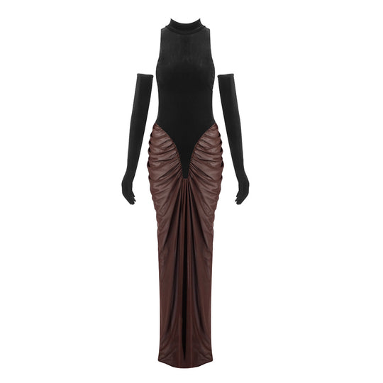 Damen Maxikleid mit hochgeschlossenem Design und kunstvollem Drapierungseffekt R&B