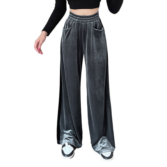 Damen weite Palazzo-Hose aus samtigem Material mit hohem Taillenbund und praktischen Taschen R&B