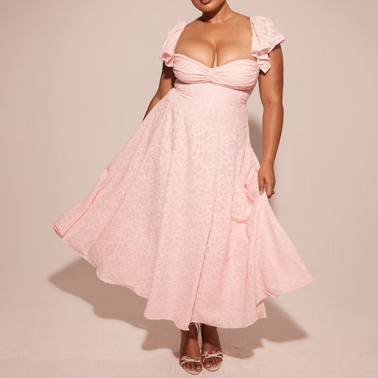 Damen Off-Shoulder Midikleid mit Rüschendetails und figurbetontem Schnitt R&B