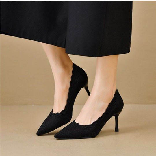 Damen elegante High Heel Schuhe mit raffiniertem Spitzenmuster R&B