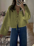 Damen cropped Bluse mit BindR&Band und lockerer Passform R&B