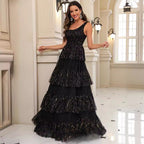 Damen Elegantes Schichtkleid mit Glitzerakzenten und Tülldetails R&B