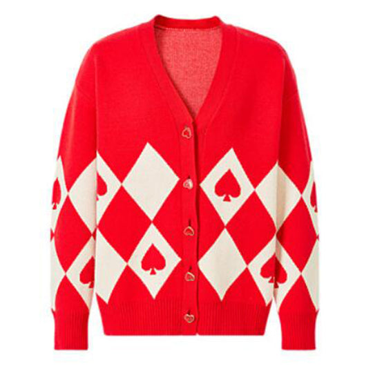 Damen Strickjacke mit Herzknöpfen und Rautenmuster R&B