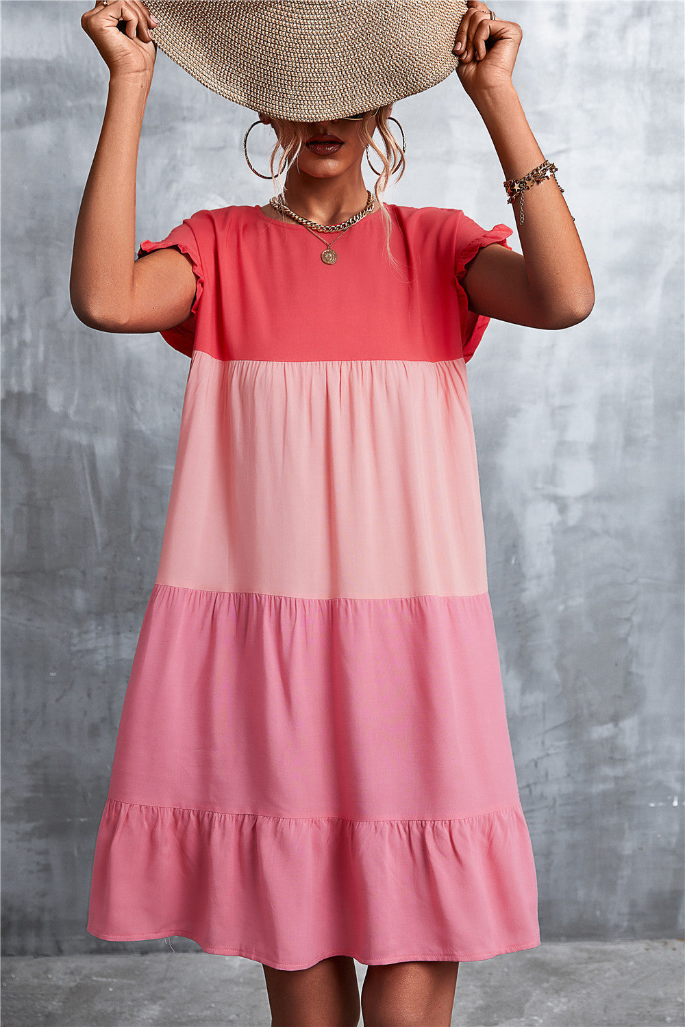 Damen lässiges Sommerkleid mit Rüschendetails und fließendem Schnitt R&B