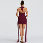 Damen Elegantes Minikleid mit tiefem V-Ausschnitt und fließenden Drapierungen R&B
