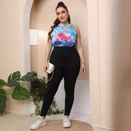Damen lässiges Top mit modernen Cut-Outs und buntem Batik-Muster R&B