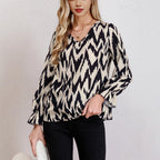Damen Bluse mit modernem Zickzackmuster und eleganten Ballonärmeln R&B