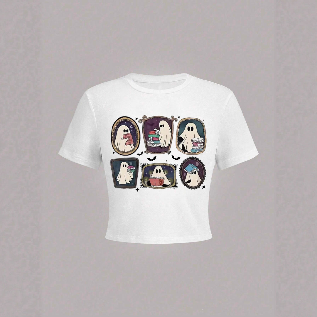 Damen Crop-T-Shirt mit verspieltem Geistermotiv R&B