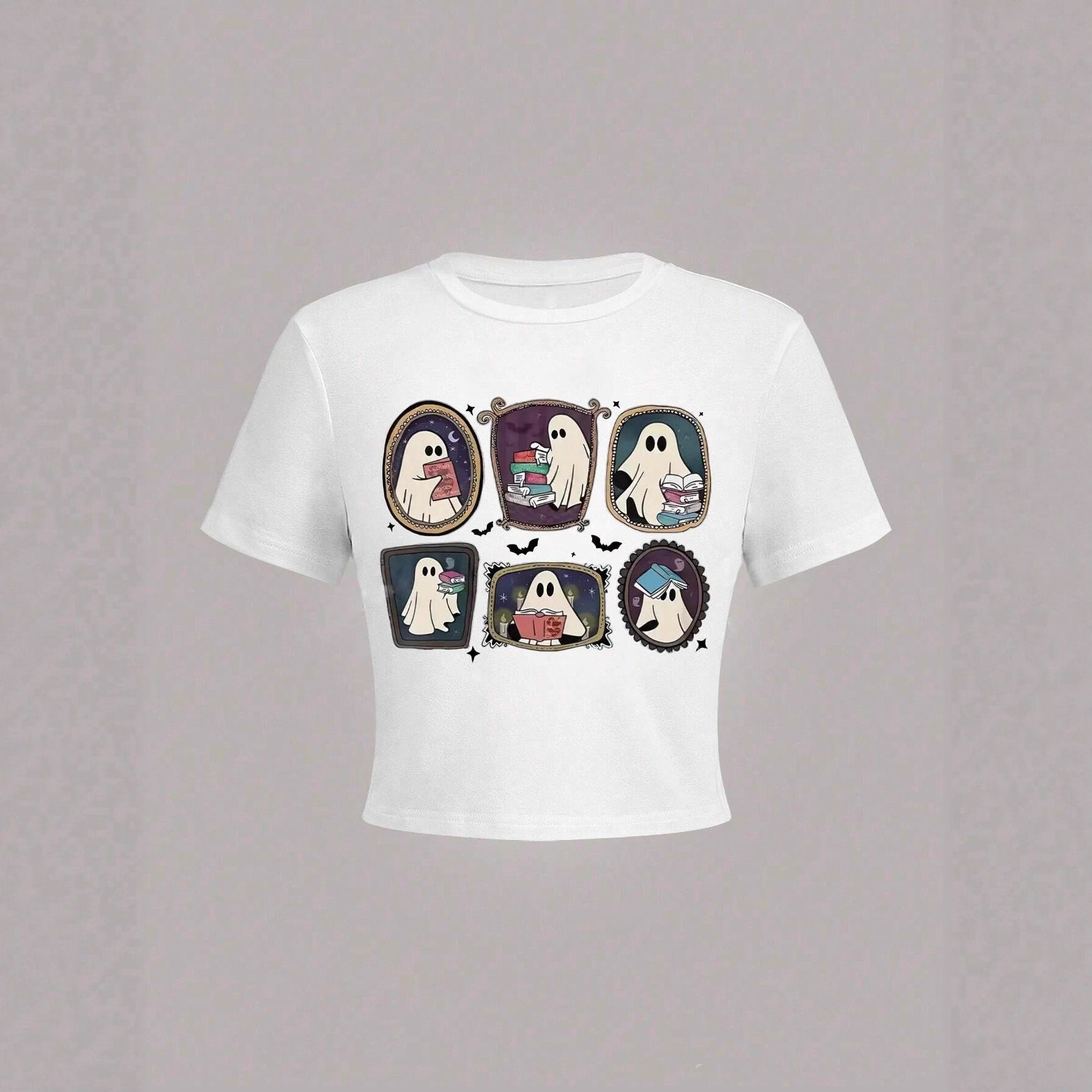 Damen Crop-T-Shirt mit verspieltem Geistermotiv R&B