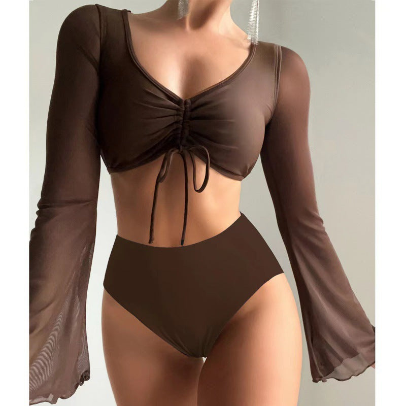 Damen Bikiniset mit langärmligem Oberteil und hoch geschnittenen Shorts R&B