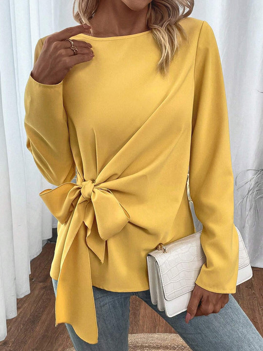 Damen Elegantes Blusenshirt mit seitlichem Knoten R&B