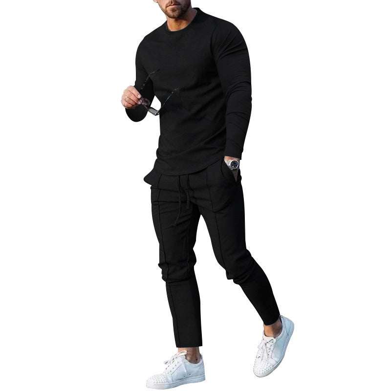 Herren nan athletisches Longsleeve- und Nahtdetail-Jogginghose-Set mit schlanker Passform R&B