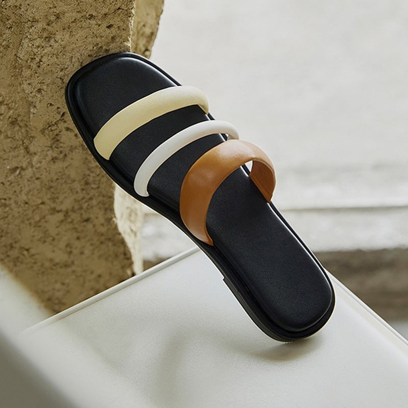 Damen modische Zehentrenner-Sandalen mit eleganten Riemen und komfortablem Fußbett R&B