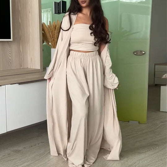 Damen eleganter Lounge-Anzug mit weit geschnittenem Cardigan R&B