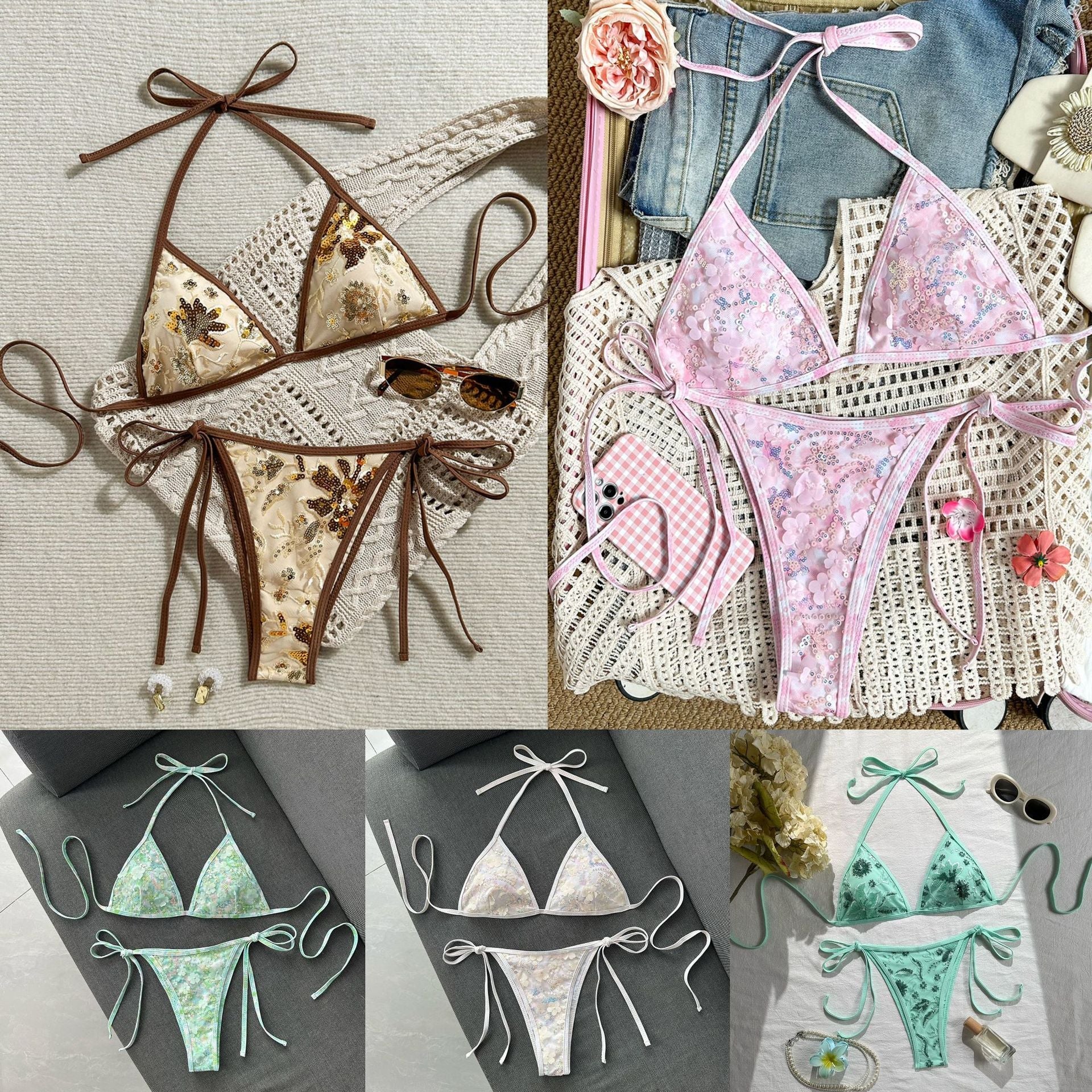 Damen Triangel-Bikini mit luxuriöser Stickerei R&B