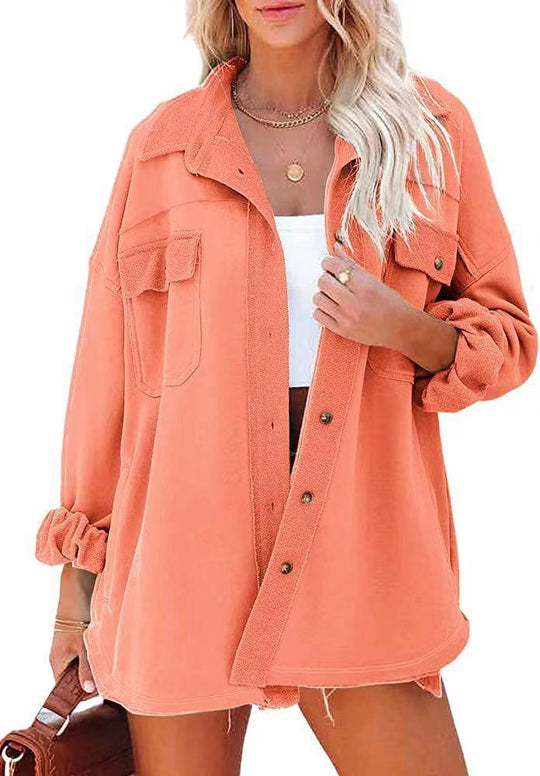 Damen Oversized Freizeitjacke mit praktischen Taschen und stylischen Druckknöpfen R&B