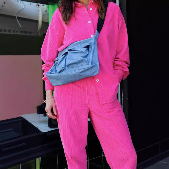 Damen Lässiges Cord-Set mit Knopfleiste und praktischen Taschen R&B
