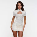 Damen Mini-Kleid mit sexy Rüschen und Spitzenakzenten R&B