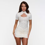 Damen Mini-Kleid mit sexy Rüschen und Spitzenakzenten R&B