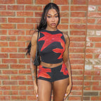 Damen Sportliches Crop-Top und kurze Hose Set R&B