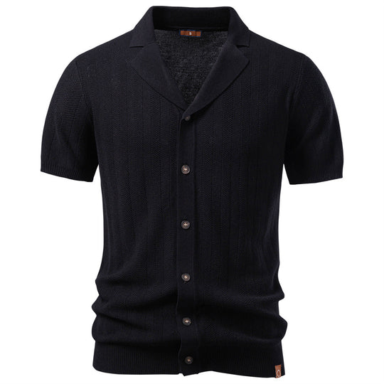 Herren nan Kurzarm Strickcardigan mit Reverskragen und feinem Strukturstrick R&B