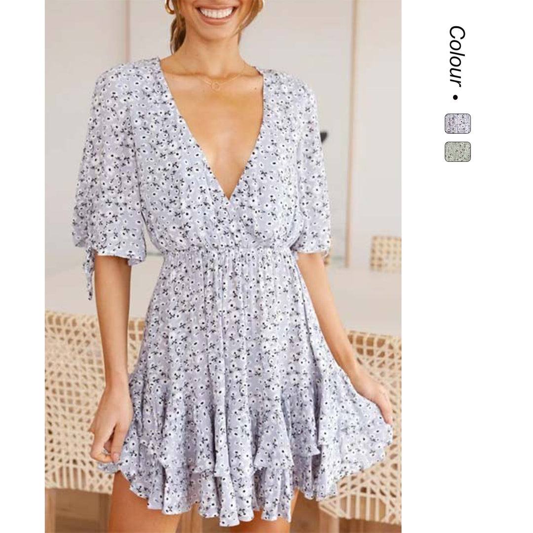 Damen Mini-Kleid mit verspieltem Blumendruck und fließendem Saum R&B