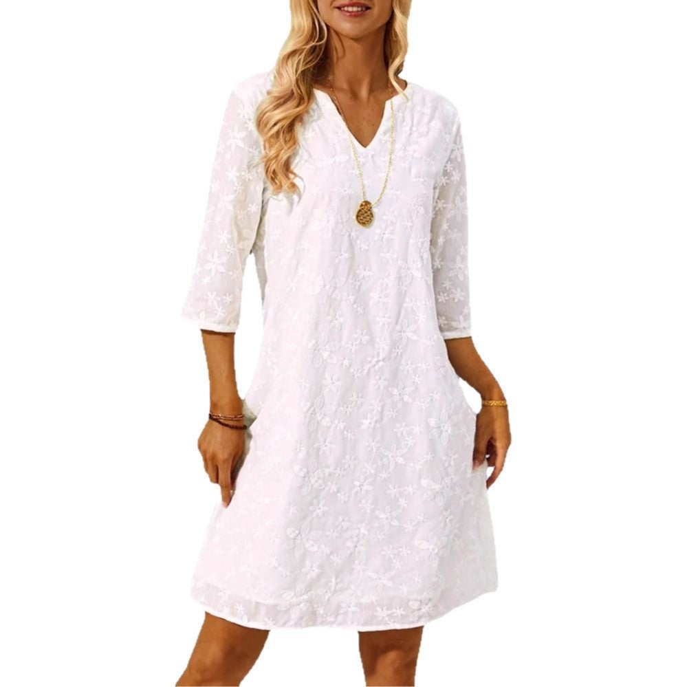Damen Tunika-Kleid mit floralem Stickdesign R&B