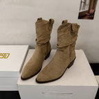 Damen Cowboy-Stiefel mit modischem Falten-Design und komfortablem Blockabsatz R&B