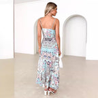 Damen Maxikleid mit verziertem V-Ausschnitt und luftiger Rockform R&B