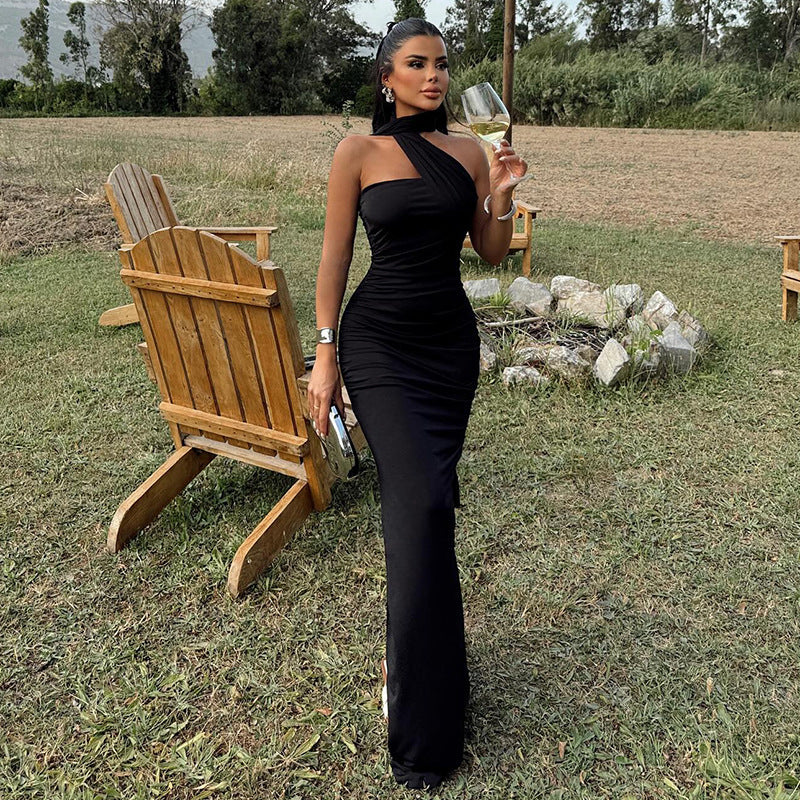 Damen Elegantes Maxikleid mit asymmetrischem Design und Drapierung R&B