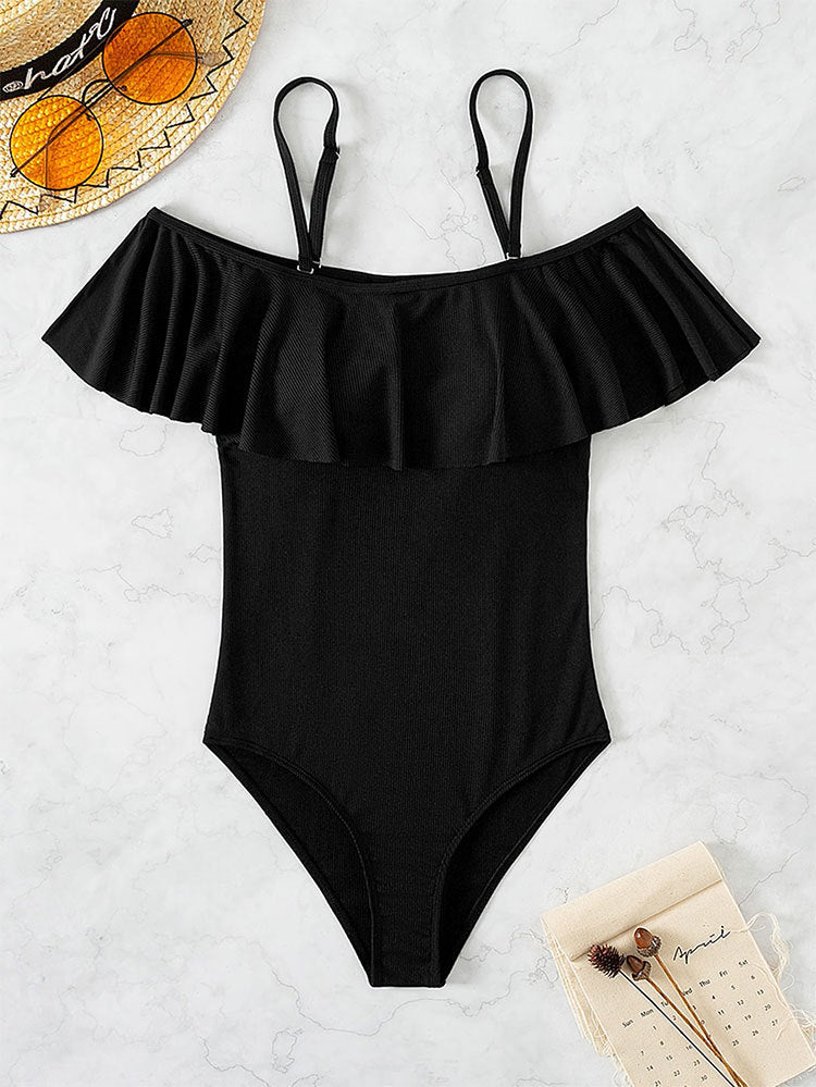 Damen Einteiliger Badeanzug mit elegantem Rüschendetail R&B