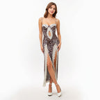 Damen Traumhaftes Maxikleid mit Spitzenakzenten und tierischem Muster R&B