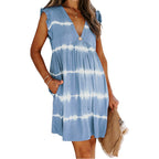Damen Kurzarmkleid mit fließendem Schnitt und detailreichem Tie-Dye-Muster R&B