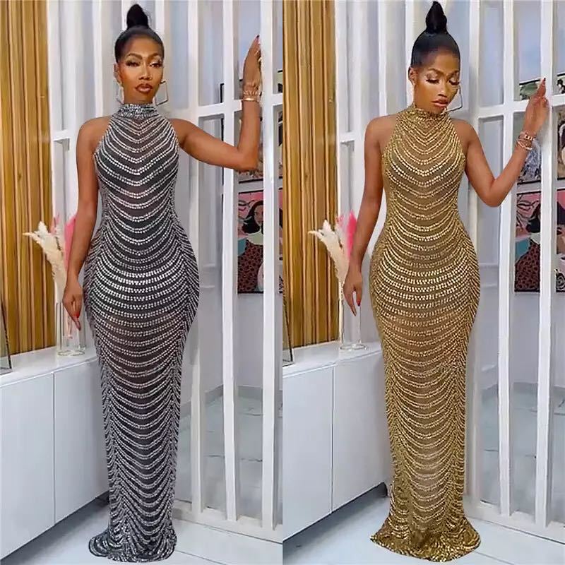 Damen Glamouröses Pailletten-Maxikleid mit figurbetontem Schnitt und schickem Rückenausschnitt R&B