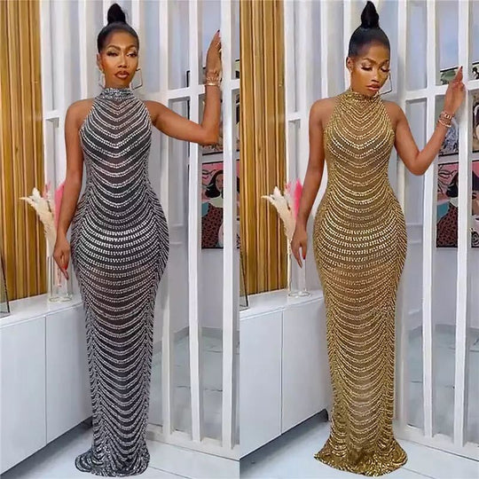 Damen Glamouröses Pailletten-Maxikleid mit figurbetontem Schnitt und schickem Rückenausschnitt R&B