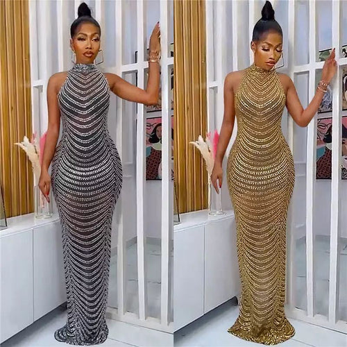 Damen Glamouröses Pailletten-Maxikleid mit figurbetontem Schnitt und schickem Rückenausschnitt R&B