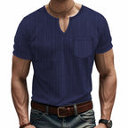 Herren Kurzarm-Henley-T-Shirt mit modernem V-Ausschnitt und praktischer Brusttasche R&B