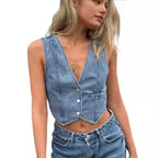Damen Jeansweste mit elegantem Schnitt und Knopfdetails R&B