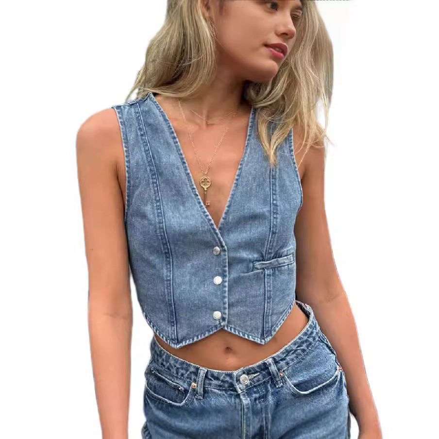 Damen Jeansweste mit elegantem Schnitt und Knopfdetails R&B