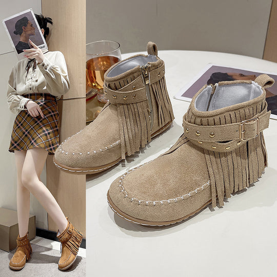 Damen modische Stiefeletten mit Fransen und Nieten R&B