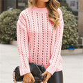 Damen luftiger Strickpullover mit Lochmuster und modernem Stehkragen