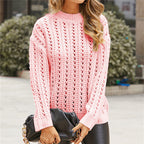 Damen luftiger Strickpullover mit Lochmuster und modernem Stehkragen